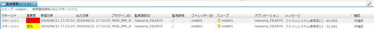 ファイルシステム使用率監視結果