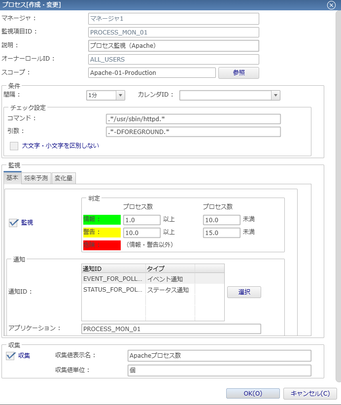 プロセス監視設定