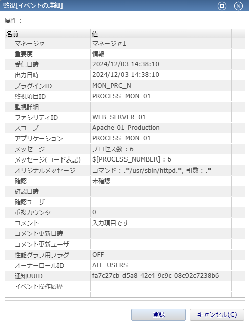 通常時のプロセス監視結果