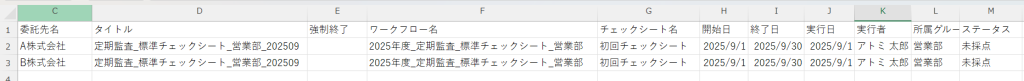 ワークフロー実行履歴csv
