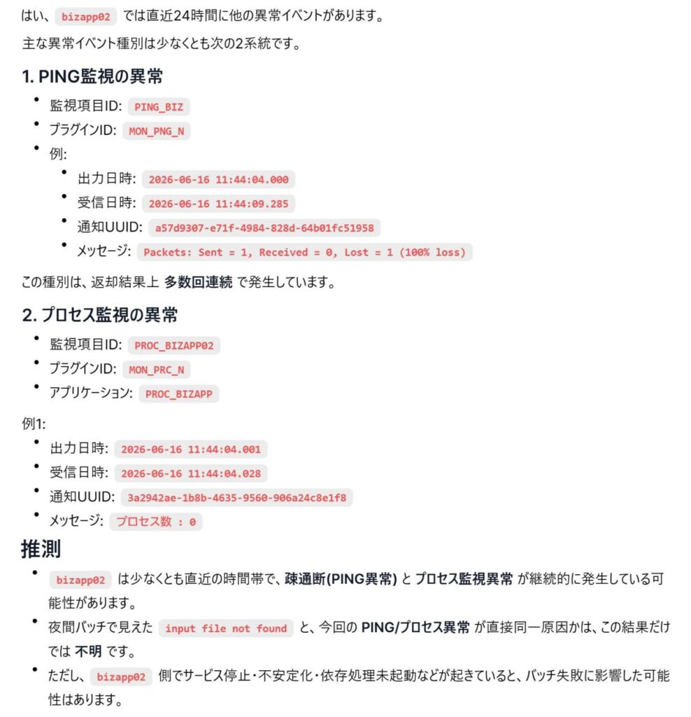 質問2への応答:関連する異常イベント
